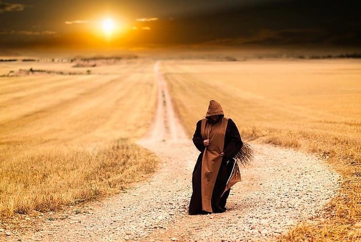 a monk walking