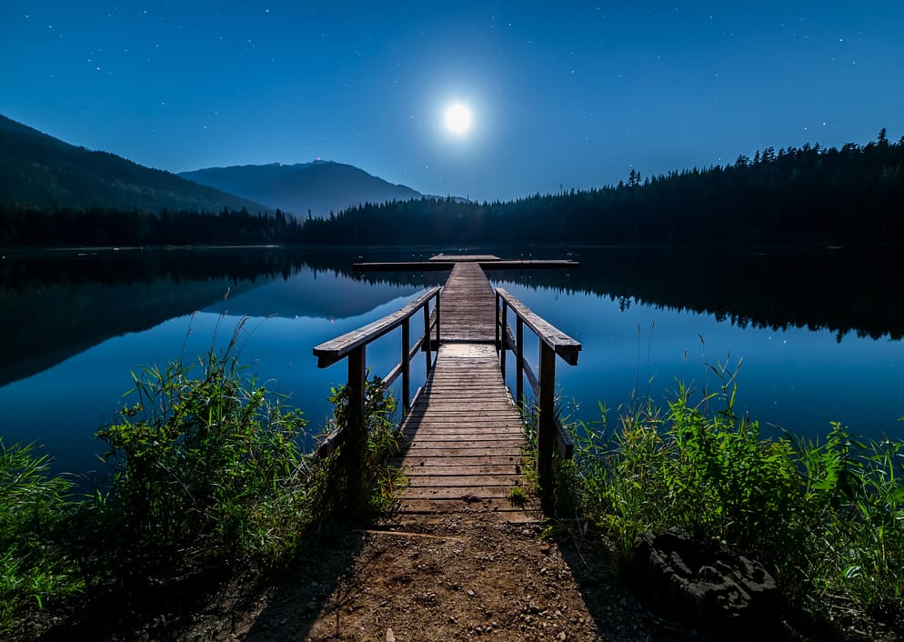 a peaceful lake at night