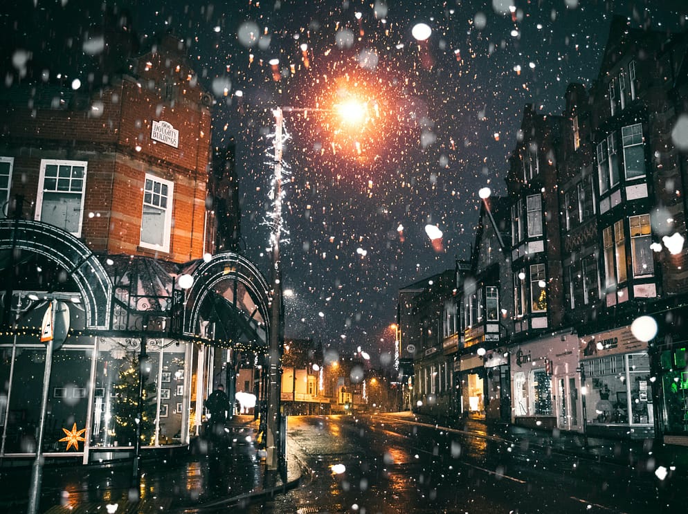 christmas lights in a town